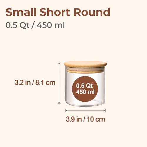ComSaf 0.5 Qt Glass Food Storage Jars Set of 6, Clear Glass Storage Containers with Lids, Pantry Organization Jar, Spice, Blooming Tea, Coffee, Cookie and Sugar Container, Small jar Set for Kitchen
