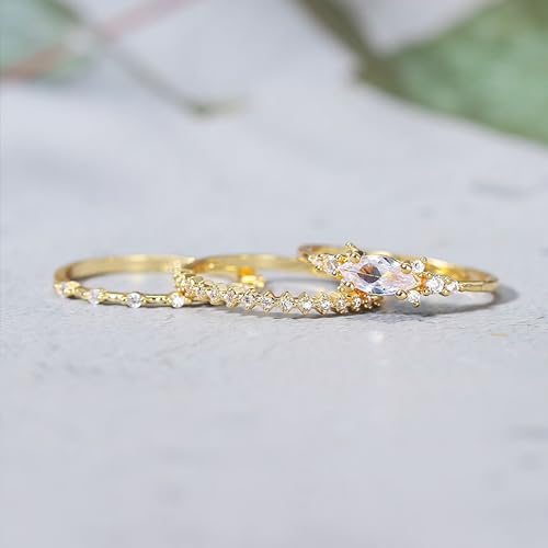 Long tiantian 3PCS Dainty Gold Rings Index Finger Rings for Women Non Tarnish Stackable Gold Rings Set Statement Promise Wedding Bands Engagement Rings Size 5 6 7 8 9 104