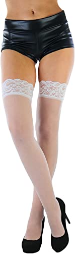 Image of ToBeInStyle Women's Wide Floral Lace Fishnet Thigh Hi Stockings