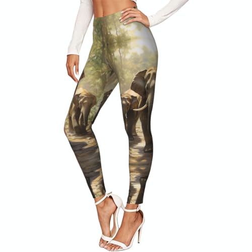 Leggings de compresión mujer con elefantes para senderismo y deporte diario