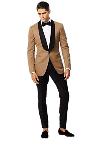 Marié smokings slim fit marron 2 pièces avec veste à col noir pour soirée et grand bal
