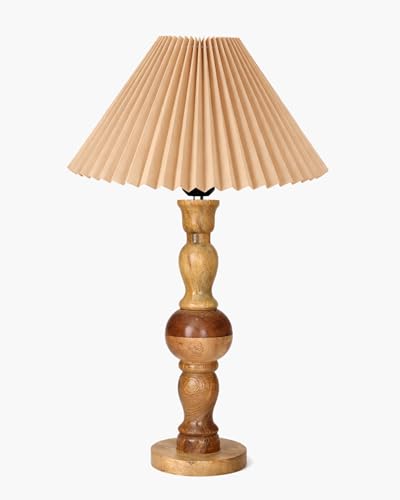 Image of Homesake Wooden Bubble Design Table Lamp for Bedroom & Living Room | Home Decor Lighting | Nightstand Lamp | Reading Lamp | Vintage | Minimalist | Modern Bedside Lamps, (Pleated Jute)