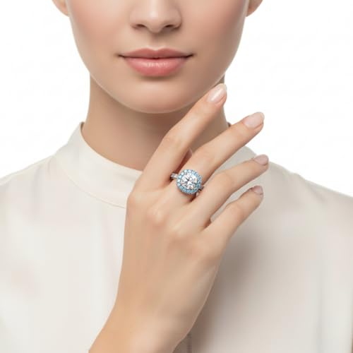 Image of Choose Your Gemstone Cathedral Halo Two Tone Engagement Ring 925 Sterling Silver Round Shape Halo Engagement Rings Lightweight Office Wear Everyday Gift Jewelry US Size 4 to 12