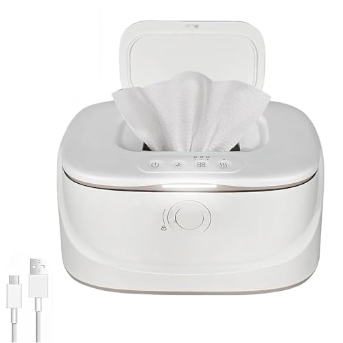 Aputue Baby Wipe Warmer Portable USB-Powered Wet Wipes Dispenser with LED Night Light 3-Temperature Settings for Gentle Warming Perfect Baby Wipes Warmer for Newborns and Infants Care