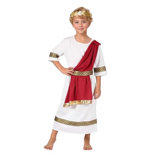 Generico Costume da Principe Greco per Bambini Costume da Potente Romano per Ragazzi Toga Romana di Rossa e Bianco