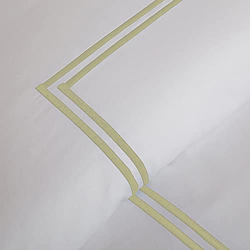 Funda nórdica de algodón egipcio de 400 hilos BedDecor color salvia con bordado de dos rayas 3