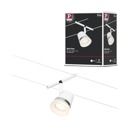 Paulmann 94462 CorDuo Seilsytem Spot Cone DC max. 1x10 Watt erweiterbar Weiß matt Drahtseil Kunststoff GU5,3 Drahtseilsystem ohne Leuchtmittel