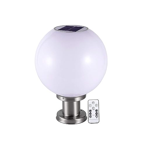 QJUZO LED Lampe Pilier Portail Solaire Exterieur,Lampadaire de Jardin Boule Ronde Sans...