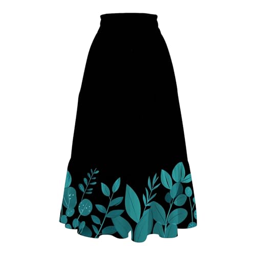 Midi Skirts for Women 2025 Boho Floral Skirts High Elastic Waisted A Line Tiered Ruffle Skirt Flowy Skorts with Pockets2