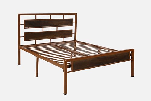 Image of Zeek Metal Queen Size Bed Without Storage | Wrought Iron Double Bed with Headboard & Footboard | Sturdy Powder Coated Platform Bed Queen Size Cot for BedroomLivingRoom Brown (75x60)