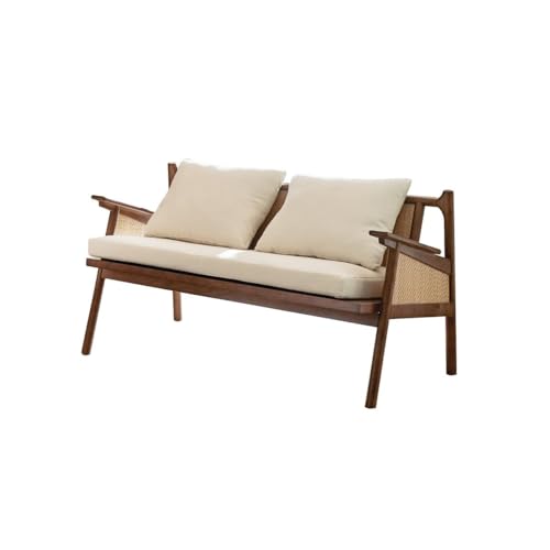 eexbz Small Sofa Rattan Sofa Leisure Armrest Rattan Sofa, Retro Living Room Wooden Rattan Sofa Couch for Small Spaces(Medium)