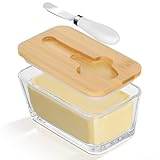 Romon Beurrier, Conteneur À Beurre Transparent, avec Couvercle en Bambou et Couteau, Adapté pour Frigo et Usage Quotidien