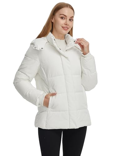 Skieer Women's Winter Jacket Warm Hooded Puffer Coat Windproof Snow Outerwear Coat(White,Medium) - Thumbnail 2