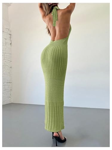 Image of GORGLITTER Women's Crochet Dress Halter Backless Bodycon Deep V Neck Long Knit Maxi Dresses Summer Beach Outfits 2026