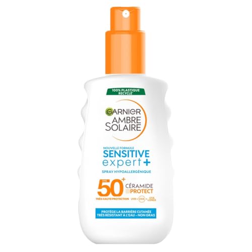 Garnier Ambre Solaire Sensitive Expert+ - Spray Protection Solaire FPS 50+ - Protège des UVA, UVB Et UVA Longs - Résiste à L'eau - Enrichi en Céramides -...