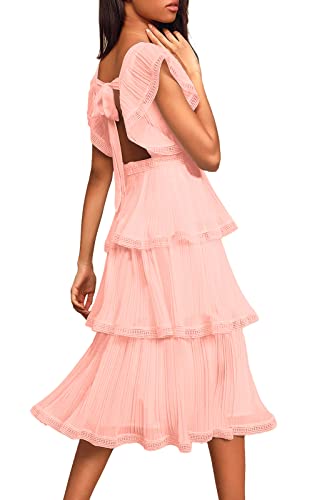 Image of ETCYY Women's Summer Ruffle Maxi Dress Tiered Layed Chiffon Short Sleeve Beach Boho Floral Party Wedding Guest Long Dresses