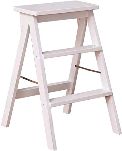 Preisvergleich Produktbild JPVGIA Klappstühle aus Holz Kreative Einfache Verstellbare Trittschemel Küche Hocker Tragbare Stufenleiter verdicken Heim Bank mit Schritte auf beiden Seiten (Color : White)