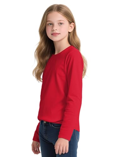 Witwot Girls Long Sleeve Shirts Cotton Crew Neck T-Shirts Kids Plain Tops Tees Girl Clothes Size 5-12 Years2