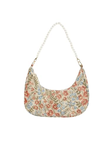 Image of Verdusa Women's Pearl Top Handle Shoulder Handbag Floral Hobo Bag