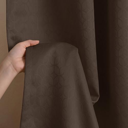 Image of HOMEMONDE 100% True Blackout Curtains 5 Feet Window - 1 Piece Curtain| Embossed Design | Light Block Thermal Insulated & Noise Reducing Top Style Rod Pocket Curtains (Brown, 60Inch)