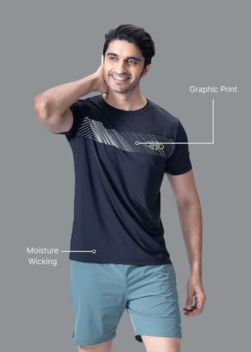 Image of STRCH Men's Activewear T-Shirt | Regular Fit Round Neck Sports T-Shirt | Half Sleeve Gym, Running & Training Tee | UV Protection & Anti-Odour Performance Fabric