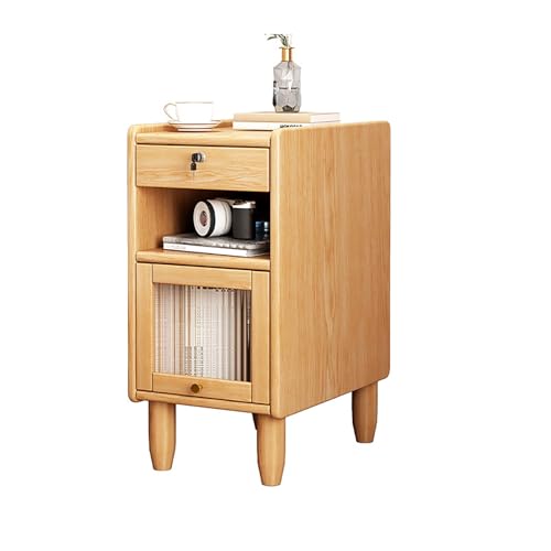 MCHDMI Wood Bedside Table - Multifunctional Nightstand with Lockable Storage
