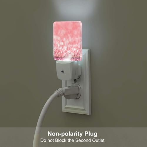 Image of Pink Glitter Night Light,Plug Into Wall for Boys Girls Bedroom Decorative Square Night Light Lamp 0.5w Sleep Friendly