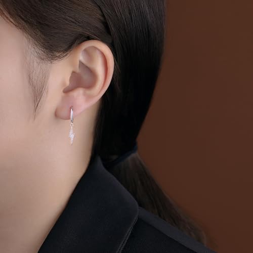 Reffeer Solid 925 Sterling Silver Lightning Bolt Drop Hoop Earrings for Women Teens CZ Lightning Bolt Hoop Earrings Huggie3