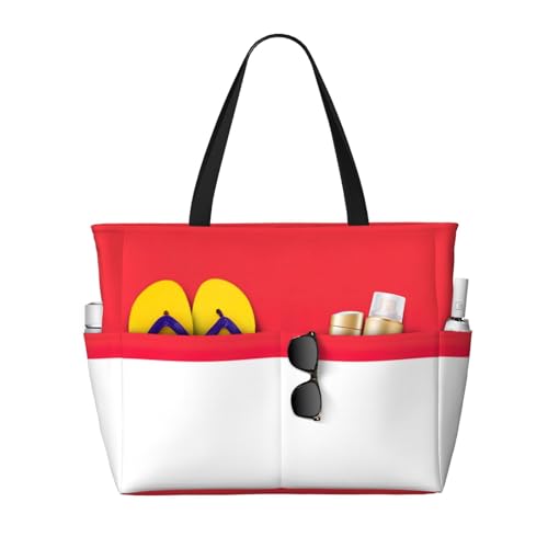 Indonesian Flag Print Each Travel Bag Large Capacity Tote Bags Foldable Pool Bag Zipper Handbags Vacation