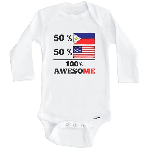 50% Filipino 50% American 100% Awesome Funny Philippines Flag One Piece Baby Bodysuit (Long Sleeve)