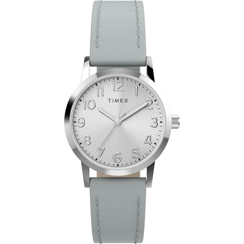Montre femme 30mm Timex Main Street argentée avec bracelet en cuir bleu