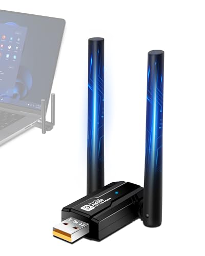 RUIZHI Bluetooth Clé WiFi USB pour PC, AX900Mbps Cle WiFi 6 Adaptateurs Con 5DBI Antenne, 5.8 GHz/2.4 GHz Doublebande, Bluetooth Dongle WiFi Carte pour...