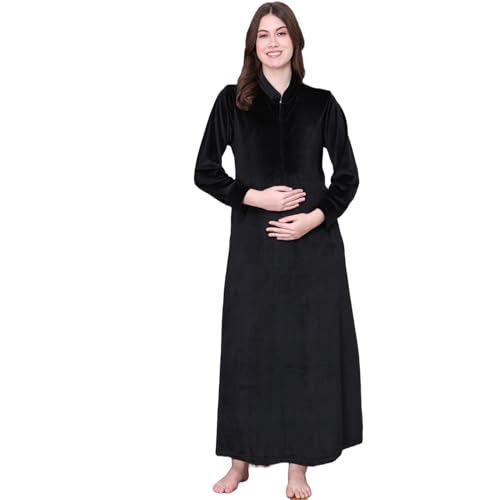 Image of Secret Wish Solid Velvet Maternity Nighty Full Length