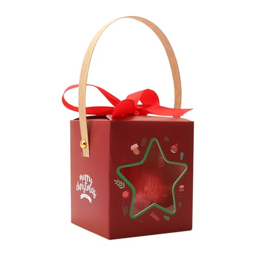 クリスマス クッキー ボックス | グッズコンテナ窓付きハンドル付き | クリスマススナックボックス,ハンドクラフト パーティー ファボール ストッキング スタッファー 家族の集い オフィス 教師 学生 イベントプランナー 用