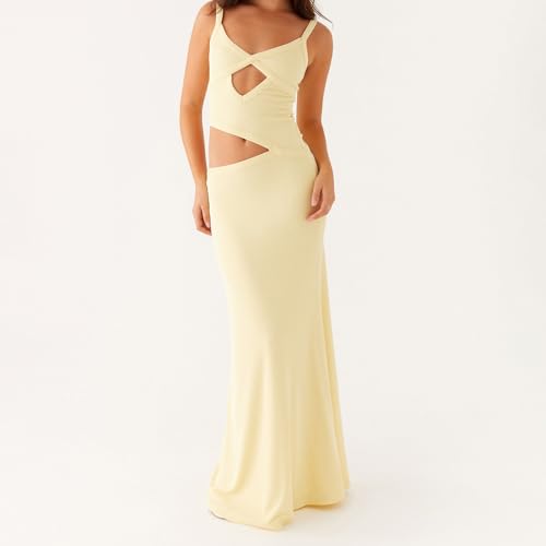 Image of Women Cut Out Maxi Dress Sleeveless Spaghetti Strap V Neck Backless Summer Bodycon Long Dress Party Dress