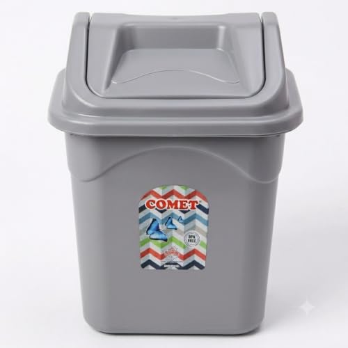 Image of COMET Plastics Table Dustbin With Swing Lid (4L) | Set Of 2 | Desktop Trash Can For Home, Office etc.|Strong and Durable Virgin Plastic Dustbin| 20cm x 18cm x 24cm| Light Grey