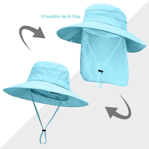 Image of Sun Hats for Men Women, UPF50+ Protection Safari Hat,Wide Brim Fishing Hat with Neck Flap,Bucket Hats for Beach Hiking