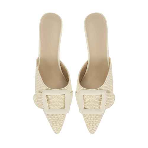 Image of ZJGZF Mesh Kitten Heels Mules for Women Closed Pointed Toe Slip on Backless Stiletto Slingback Low Heels Comfort Pumps Shoes
