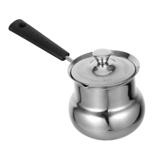 Amosfun Stainless Steel Milk Pot Lid Thickened Stovetop Milk Steamer for Cooking Heating and Making Coffee 1.5L Capacity Kitchen Cooking Pot for Home Use