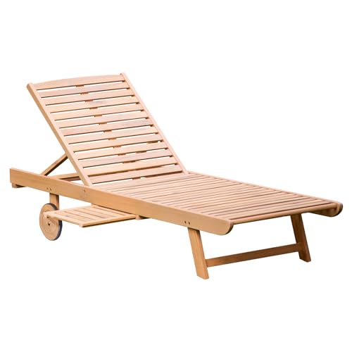 Happy Garden Bain de Soleil Pliant en Acacia KANAWA avec Tablette coulissante