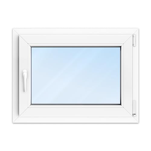 FENSTERVERSAND - Kellerfenster 80x60 Kunststofffenster Weiß - 2-fach Verglasung mit Klarglas - Dreh- & Kippfenster, Fenster 80x60 - DIN rechts - BxH: 800x600 mm, 70 mm Profil