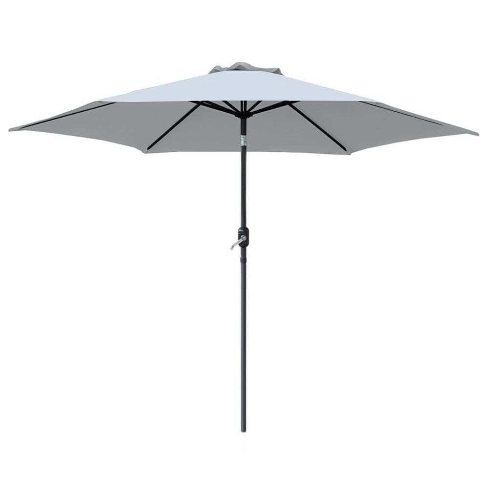 WDSOPK 2.7M Round Parasol Outdoor Garden Sun Shade With Crank Tilt Grey Patio Umbrella