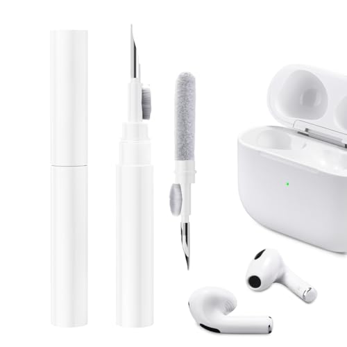 ICARER Clean Kit für AirPods Pro 3 2025 AirPods Pro 2/Pro AirPods 2/3/4 3 in 1 Multifunktions Kopfhörer Reinigungsset Werkzeug Weiche Bürste Beflockungsschwamm für AirPods iPhone Kamera Tastatur-Weiß