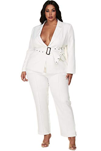 White High Trouser Pants Suite with Belt and Gold Accents