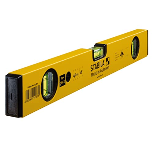STABILA Wasserwaage Type 70-2, 40 cm, leichtes Alu-Profil, 1 Horizontal-Libelle, 2 Vertikal-Libellen, Made in Germany