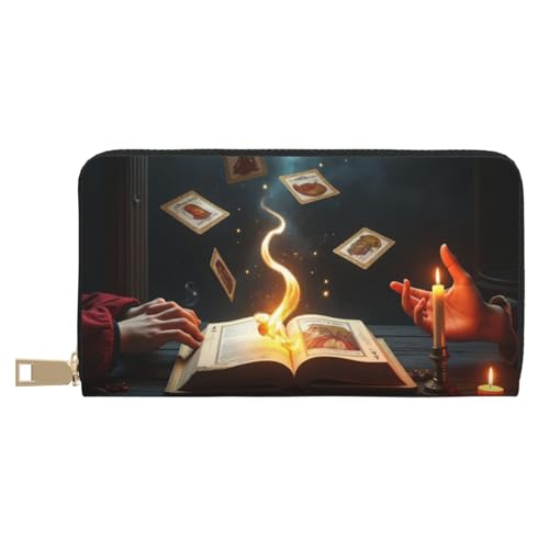 Magical Bronze Tarot Book Print Wallet Women, Leather Bifold Multi Card Wallet, Long Purse Women's Wallets