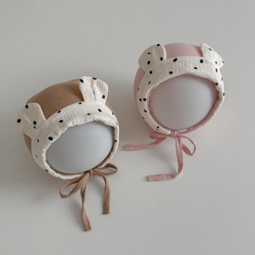 Baby Bonnet Hat with Earflaps for Boys Girls,Spring Autumn Infant Cotton Fetal Caps with Fashionable Decors Khaki4