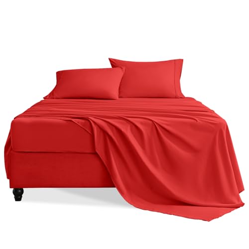 Swiftify King Size Sheets Set 4 Pieces Hotel Luxury Soft Microfiber Bed Sheets Set Up to 16 Deep Pockets Oeko-Tex Sheets with Elastic Breathable Wrinkle Free (Red King)