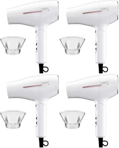 Image of Conair Double Ceramic Travel Dryer with Concentrator & Folding Handle,1875W Travel Blow Dryer with Smart Voltage Technology,Ionic Conditioning Fights Frizz,3 Heat & 2 Speed Settings,White,(Pack of 4)