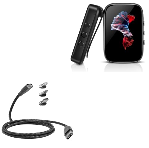 BoxWave Cable Compatible with QNGEE S5 Portable MP3 Player - MagnetoSnap PD AllCharge Cable (100W), Magnet Charging Braided USB Type-C Micro - Jet Black